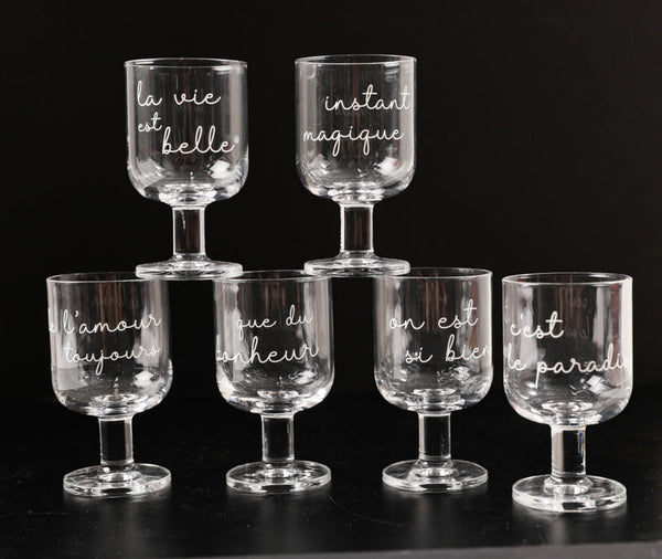 6 Stackable Stem Glasses Life is Beautiful