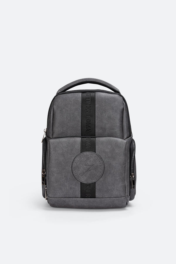 Tristan Textured Blue Backpack with logo and front logo band