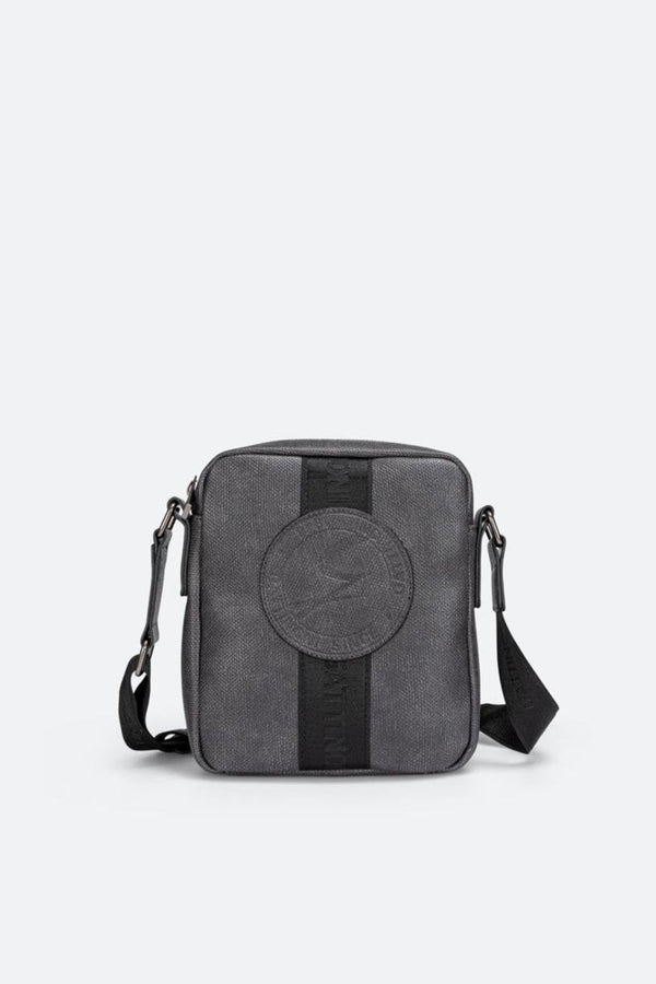 Large Shoulder Bag Tristan Texture with Embossed Logo in Gray