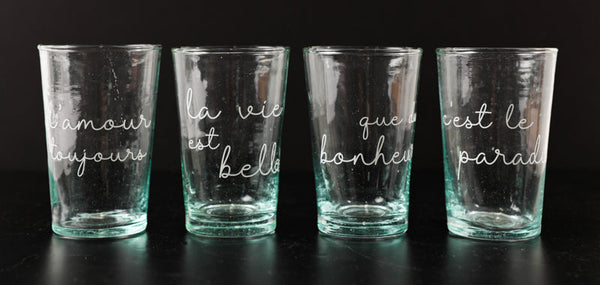 4 stackable Beldi glasses life is beautiful