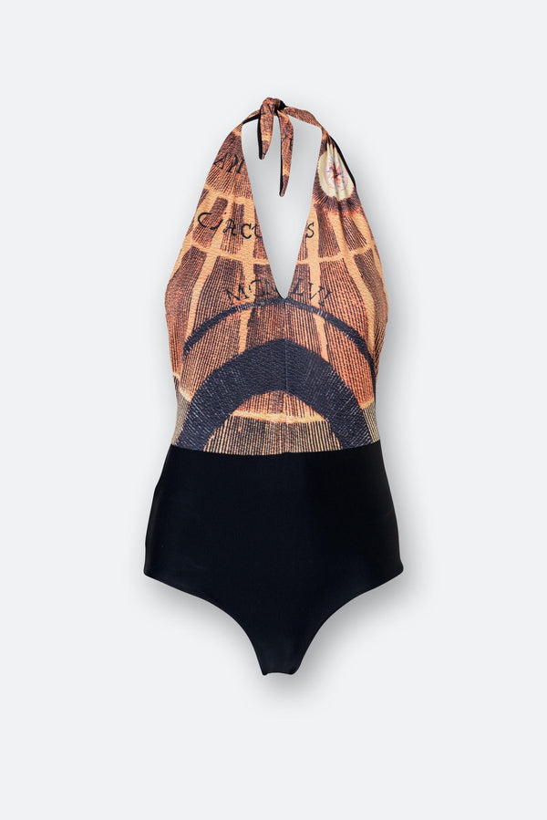 One-piece Planetarium print swimsuit with black bottom Gattinoni