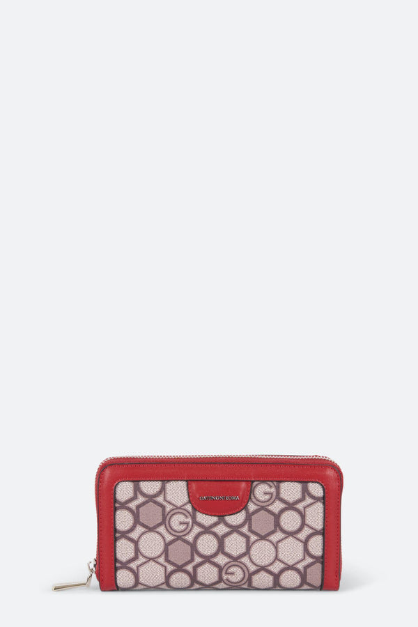 Zip Wallet with Geometric Print and Red Details