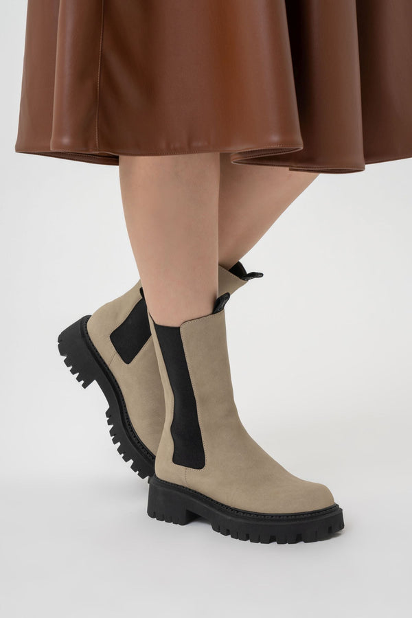 Madison Ankle Boot in Faux Nubuck Leather Beige