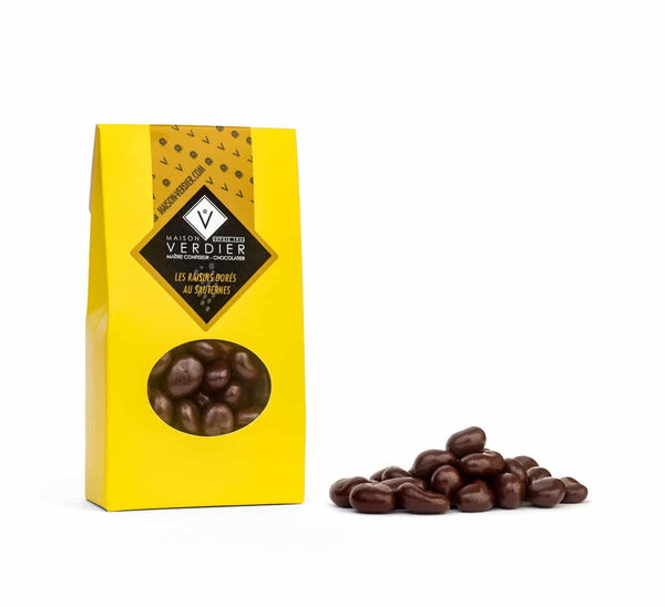 Les délicieux raisins dorés au sauternes dans leur pochette de 50 grammes