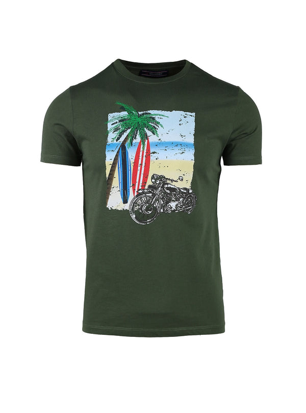 T-SHIRT IN JERSEY WITH SURF AND MOTOR PRINT
