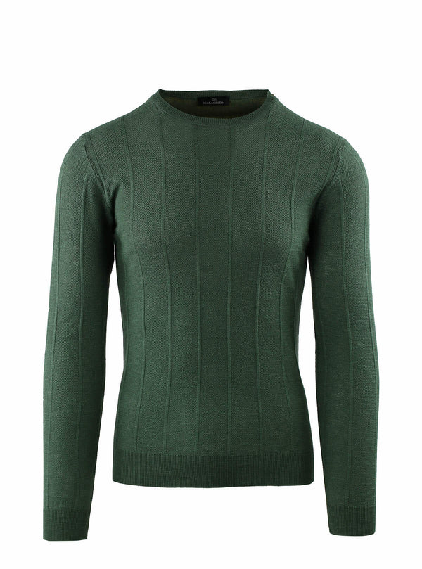 VERTICALLY RIBBED CREW NECK WITH RICE GRAIN
