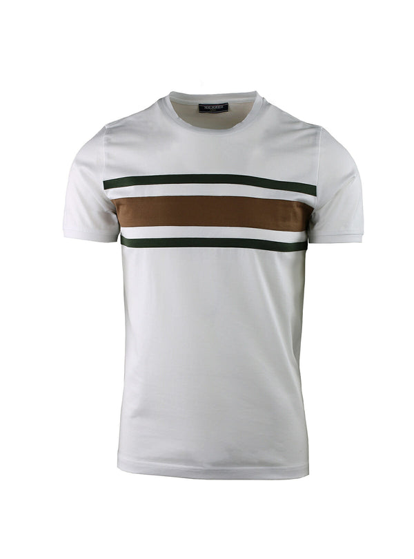 MERCERIZED COTTON T-SHIRT WITH STRIPES ON THE FRONT