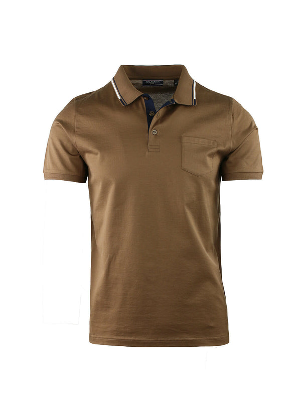 SHORT SLEEVE POLO SHIRT WITH CHEST POCKET AND STRIPED COLLAR