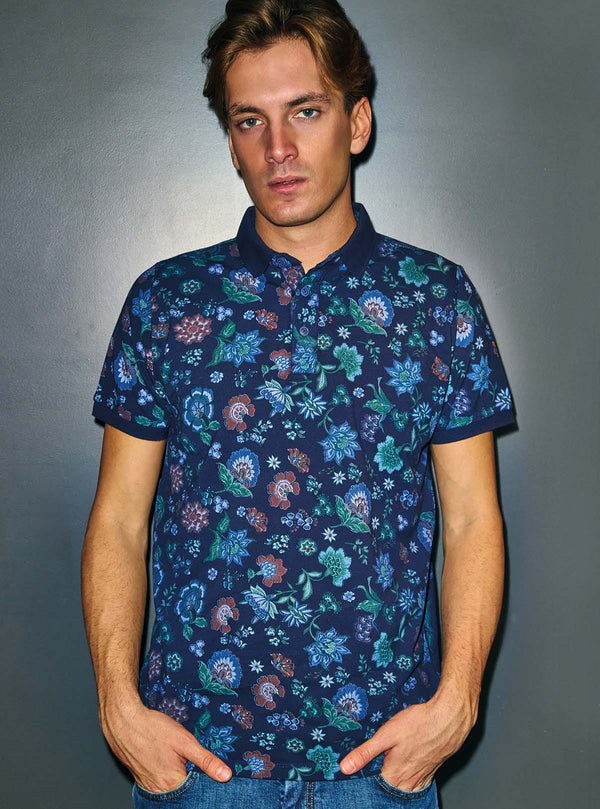 SHORT SLEEVE PIQUET POLO WITH FLOWER PRINT