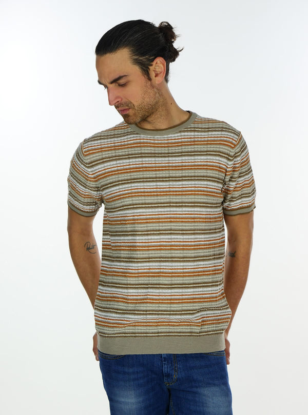 SHORT SLEEVE CREW NECK WITH MULTICOLOR STRIPES