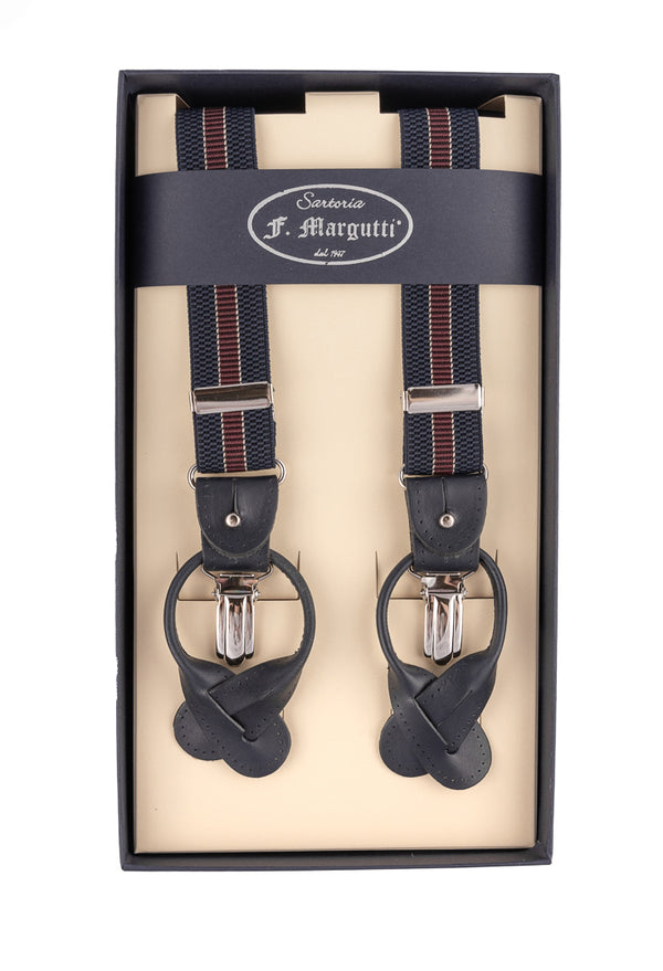 Blue suspenders with red stripe