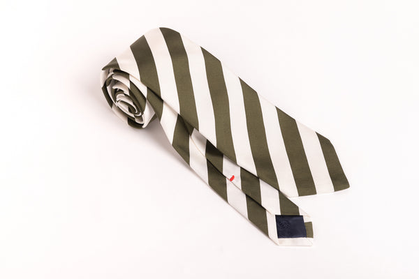 Green striped tie in pure silk