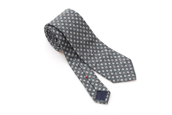 Gray tie with geometric pattern in pure silk