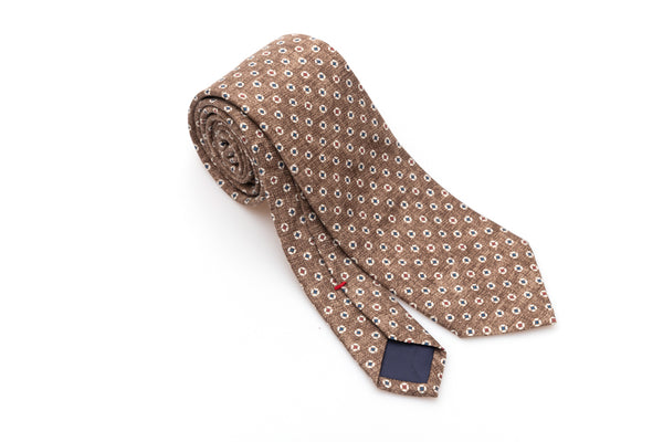 Brown micro-pattern tie in pure silk