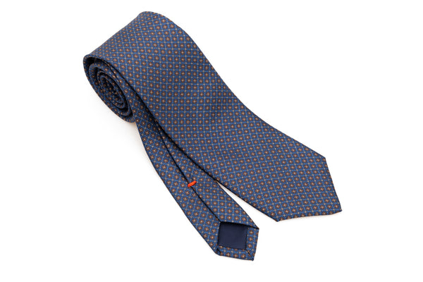 Blue tie with brown micro-pattern pure silk