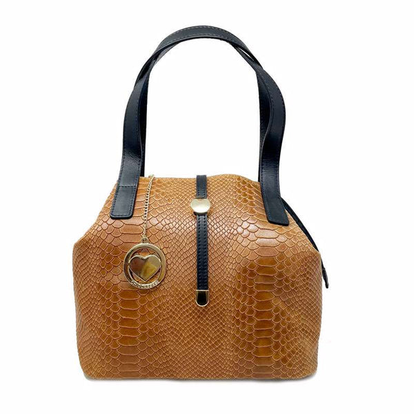 Women's Handbag with Python Print on Leather - 5276