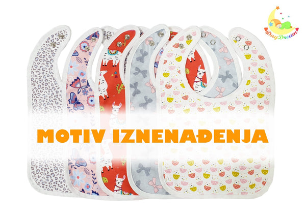 Bib with waterproof backing - Set 5/1 - surprise motif - FOR GIRLS