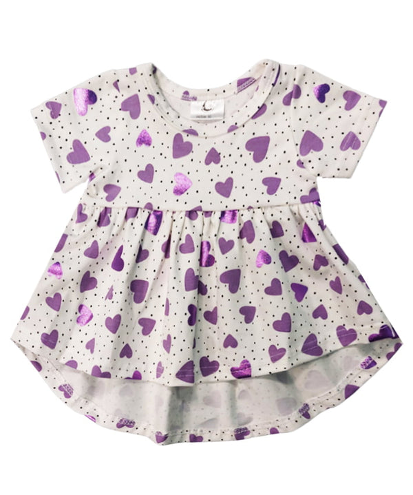 Short Sleeve Tunic - Lilac Hearts