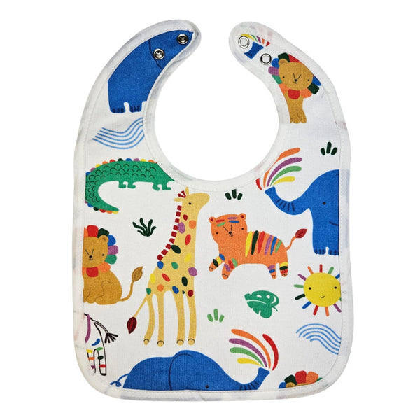 Bib with Waterproof Backing - Rainbow Animals