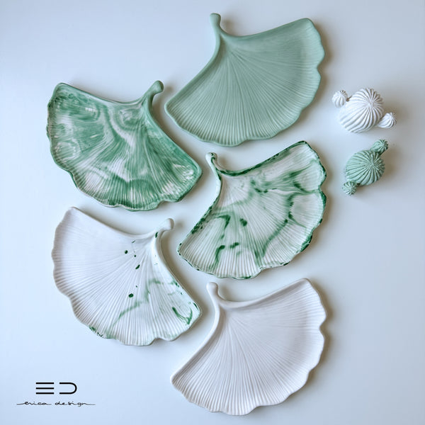 decorative tray ginkgo | white green