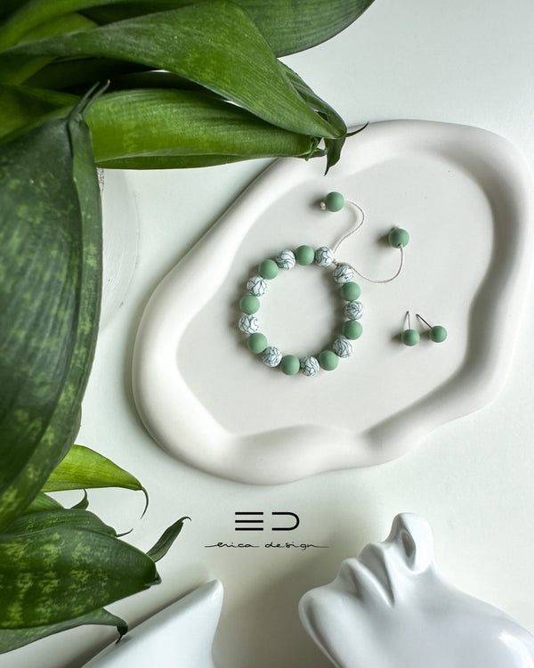bulb marble green | bracelet, studs
