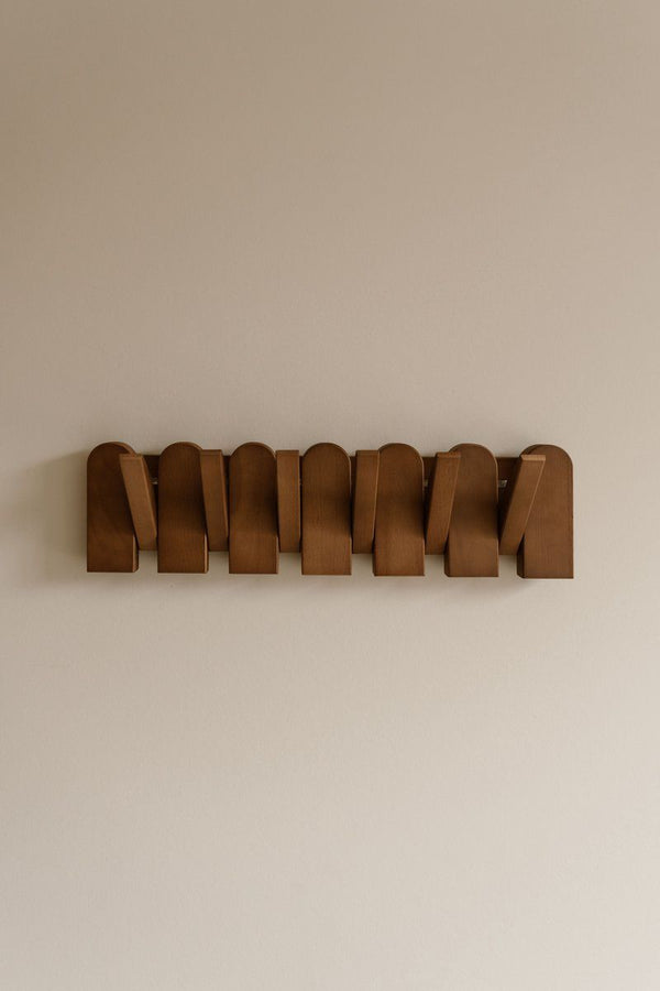Indore Home - Wall Coat Rack Flip - Arch - Wood - Foldable = 6 Hooks
