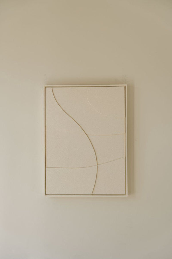 Indore Home – 3D Schilderij - Ontwerp A3 – Abstracte Vormen – 3D Wandpaneel - Crème