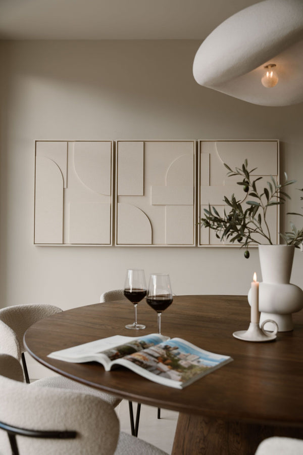 Indore Home – 3D Schilderij – Ontwerp B – Abstracte Vormen – 3D Wandpaneel – Crème - Set