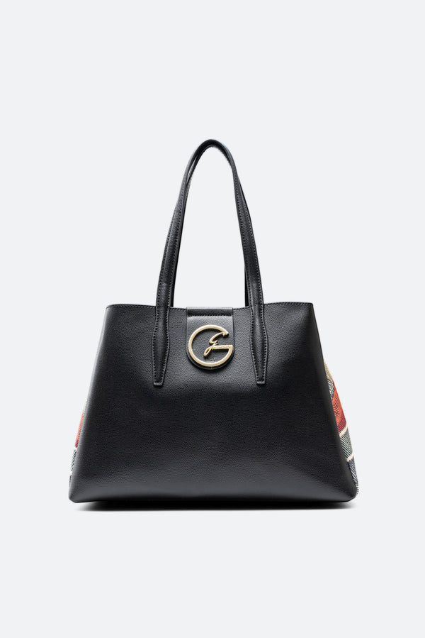 Black leather shopping bag