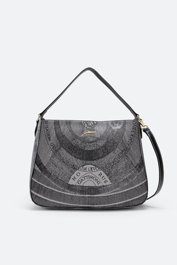 Medium Hobo Bag Planetarium Mono Black Leather Finish in Black