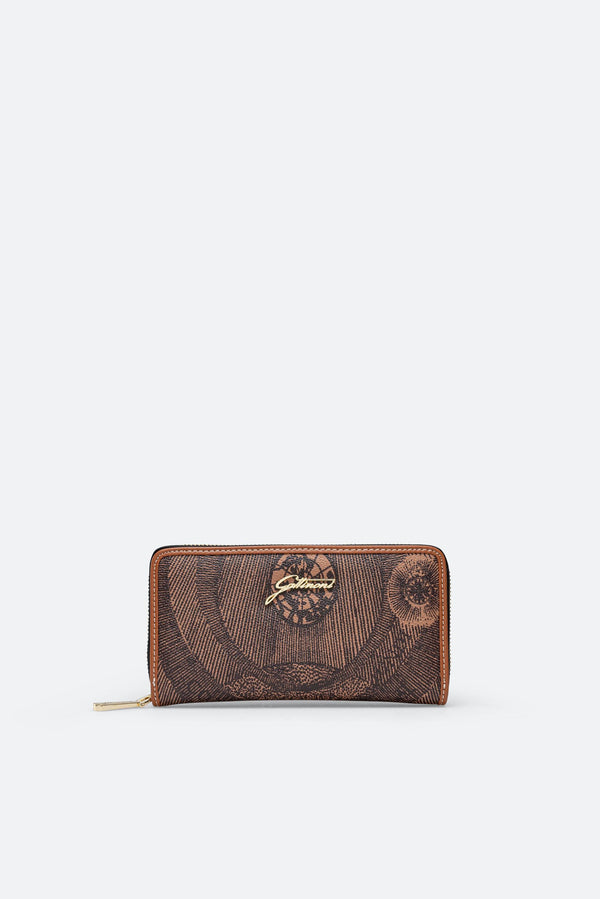 Large Wallet Planetarium Mono Brown Print with Brown Finishes