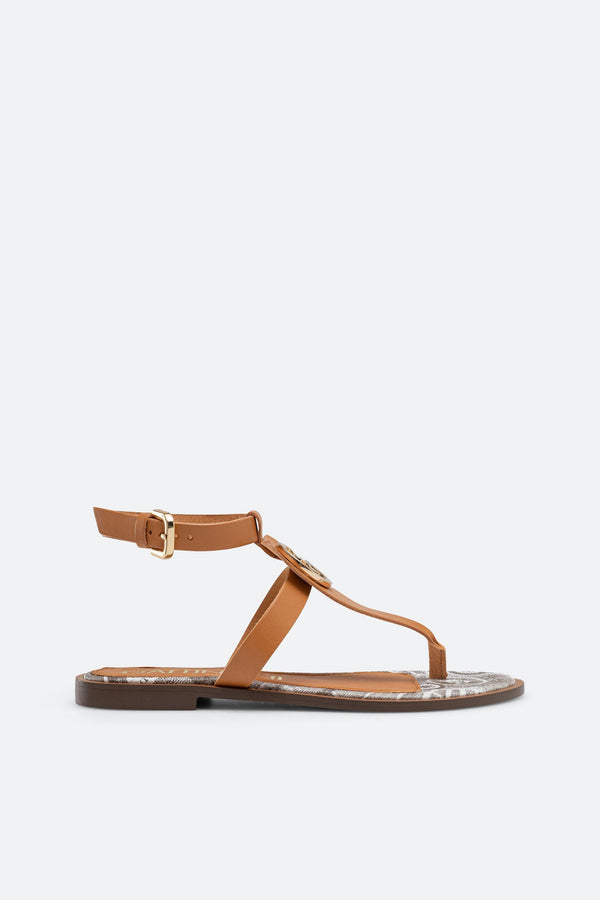 Arica Sandal in leather with Planetarium print in shades of gray