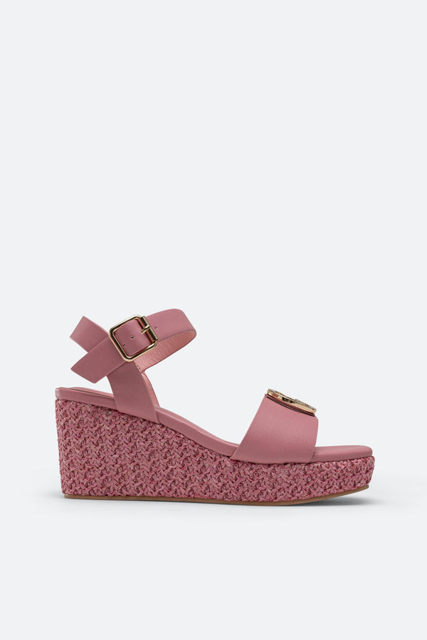Pink Big Bubble Sandal with Straw Wedge Neola