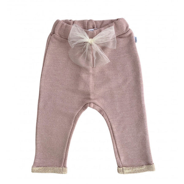 PINK FLEECE PANTS WITH TULLE BOW