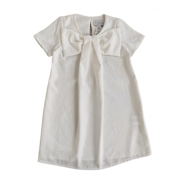 WHITE SILK HAND DRESS WITH MAXI BOW