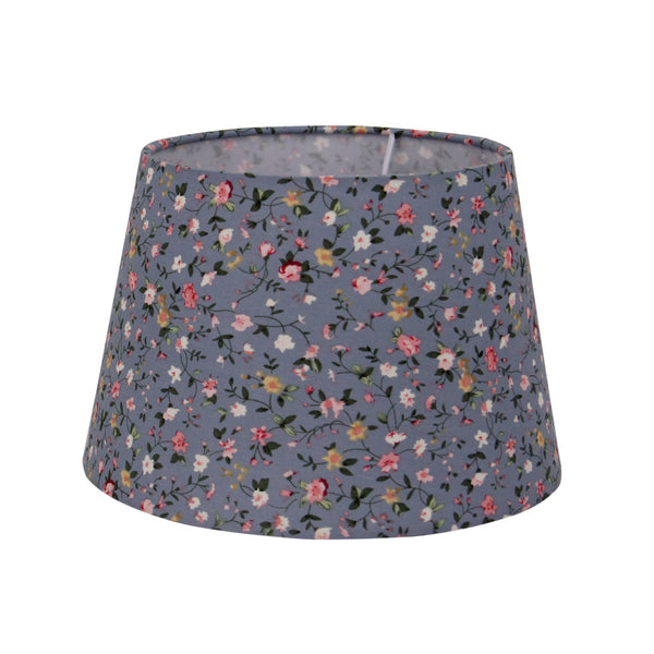 Pantalla de lámpara de tambor redonda de flores variadas - Azul claro - 20, 25 o 30 cm - Diseño romántico