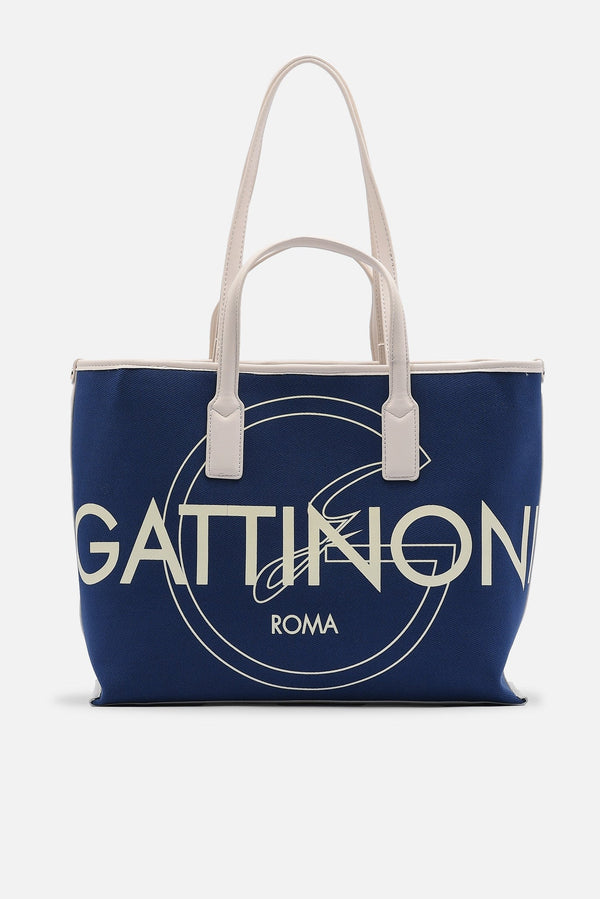 I Am Logo Large Shopping Bag in Blue Cotton