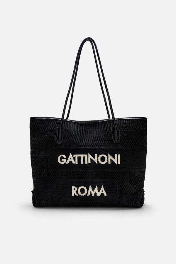 Nadia Shopping Woven Fabric/Calf PU Black