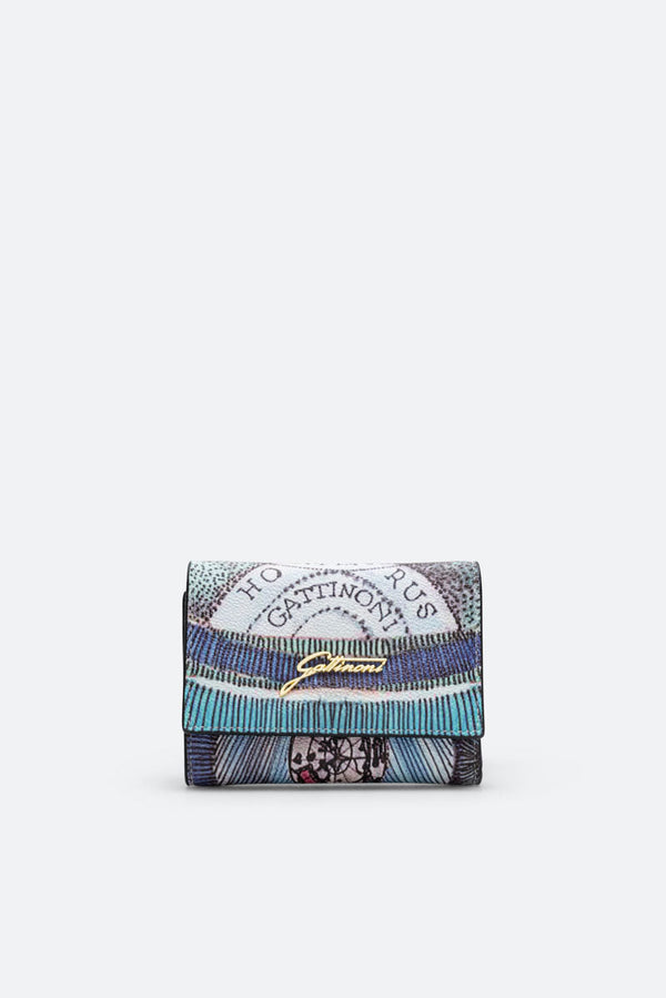 S Flap Wallet w/Pocket PVC Planetarium/Leather Acquamarine/Dk Navy