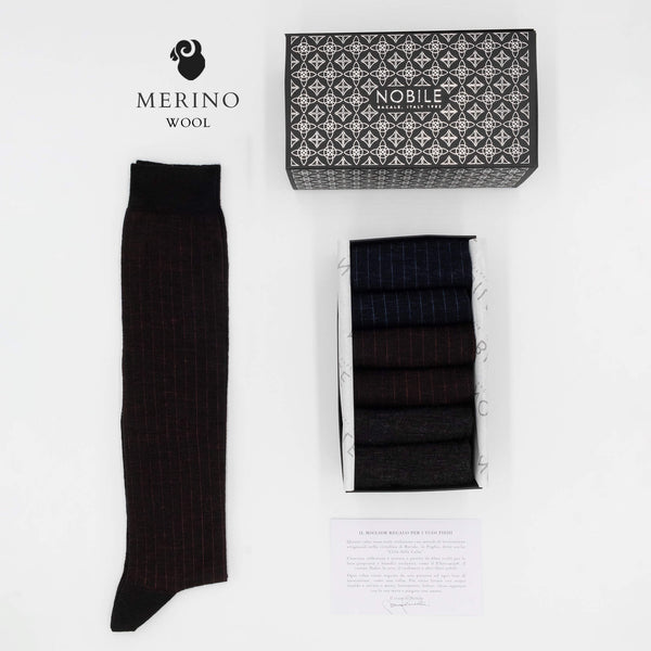 Northern Stripes - Box of 6 Long Fine Ribbed Merino Wool Socks