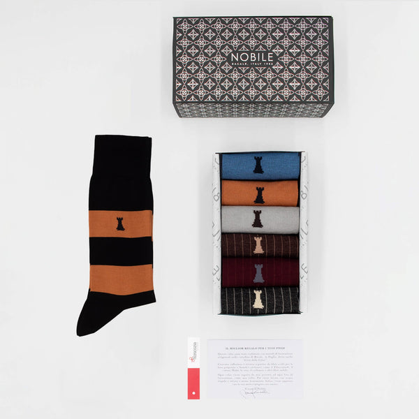 Modern Classic Box of 6 Short Socks - 3x Stripes/3x Ribbed