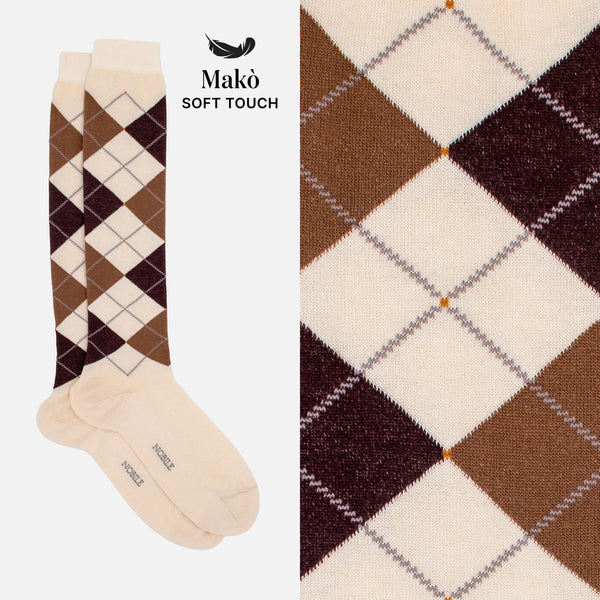 Brigitte - Long diamond-patterned socks in soft Makò cotton