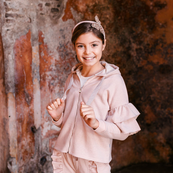 HOODED SWEATSHIRT WITH RUFFLE DETAIL