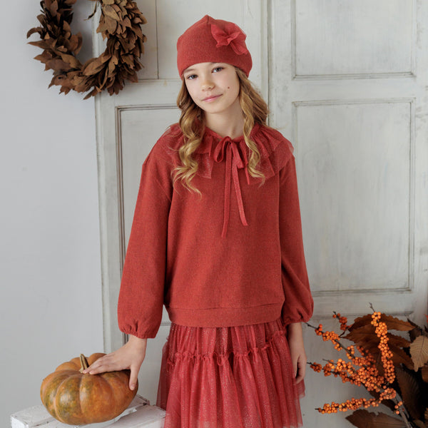 MAGLIA CON COLLETTO IN TULLE GLITTER