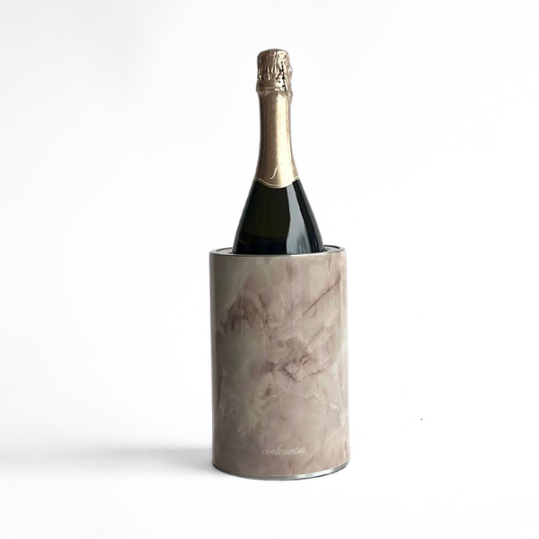 Coolenator marble onyx design wine cooler with a bottle of wine