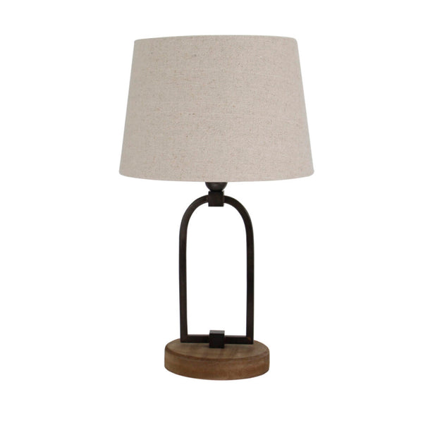 Lámpara de Mesa Vintage Variada – E27 – Altura 45 cm – Base de Madera y Estructura de Metal – Pantalla de Tela Beige