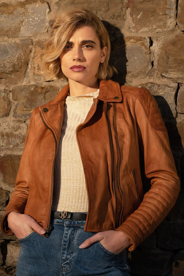 Chiodo Gaia Bike Vintage donna 100% vera pelle Made in Italy - Barone Firenze