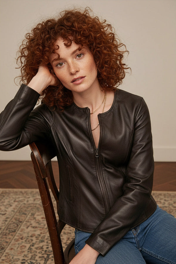 Irene Lungo Testa di Moro Giacca 100% vera pelle Made in Italy - Barone Firenze