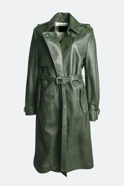 Trench donna Verde 100% vera pelle Made in Italy - Barone Firenze