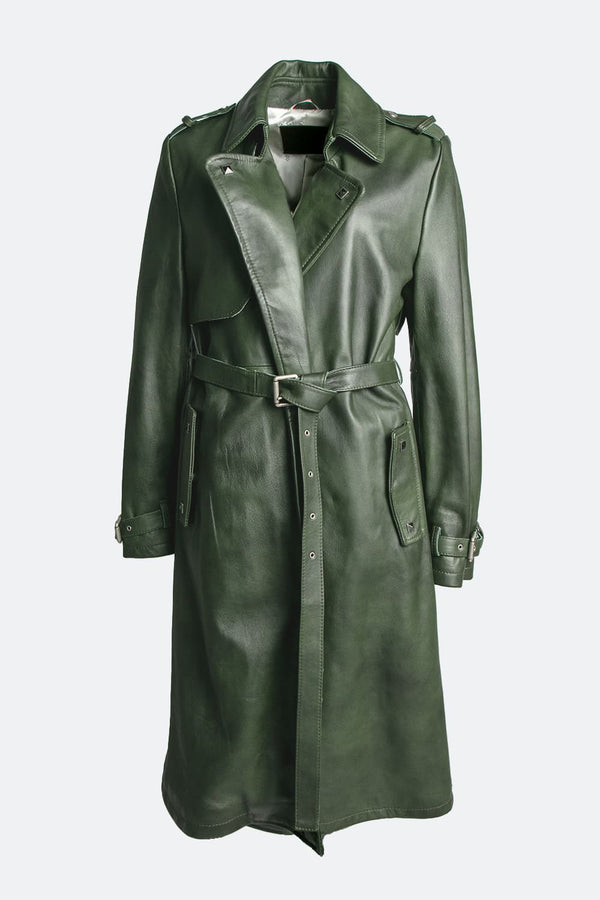 Trench donna Verde 100% vera pelle Made in Italy - Barone Firenze